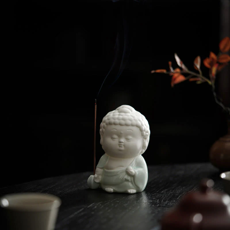Buddha Stones Buddha seduto in piedi reclinato in ceramica bruciatore di incenso curativo decorazione da scrivania - Image 3
