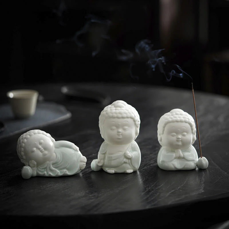 Buddha Stones Buddha seduto in piedi reclinato in ceramica bruciatore di incenso curativo decorazione da scrivania - Image 9