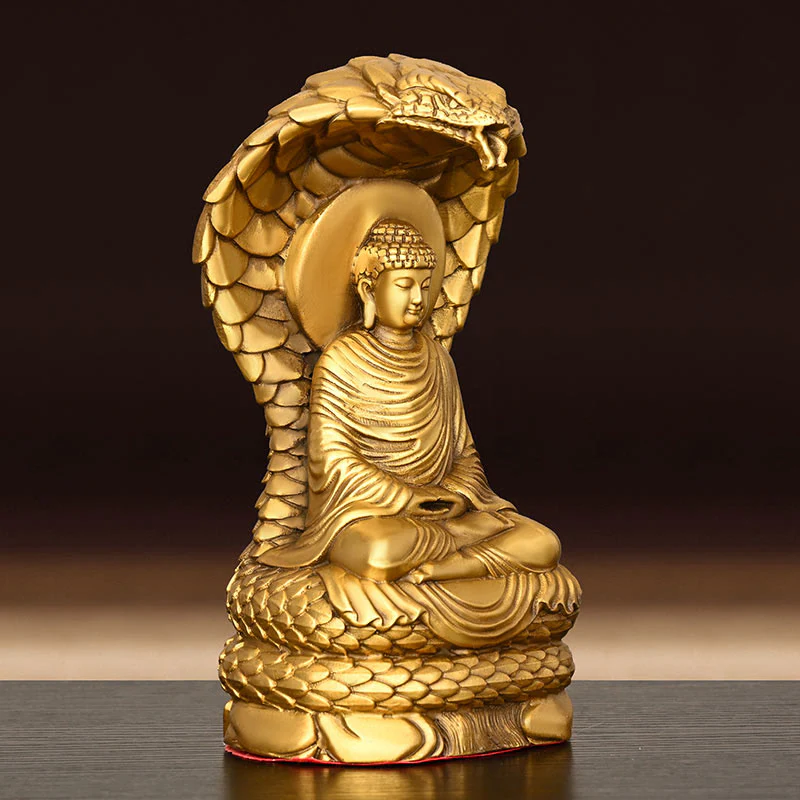Buddha Stones Buddha Shakyamuni Figurina del serpente Serenità Statua in rame Decorazione per la casa Offerta - Image 2