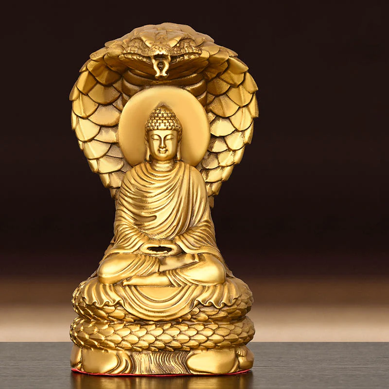 Buddha Stones Buddha Shakyamuni Figurina del serpente Serenità Statua in rame Decorazione per la casa Offerta - Image 5