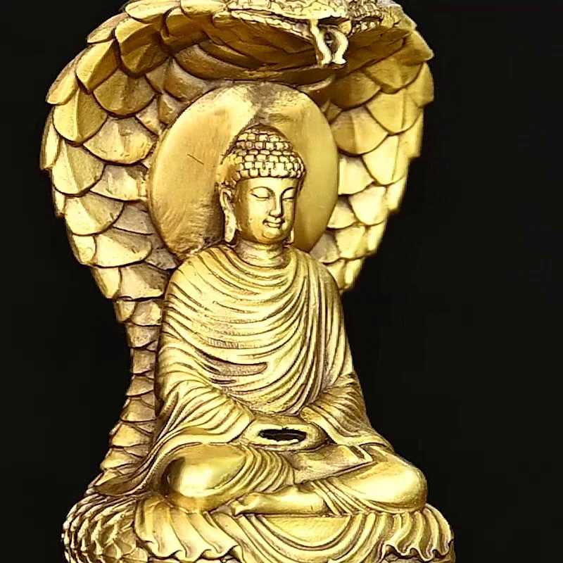 Buddha Stones Buddha Shakyamuni Figurina del serpente Serenità Statua in rame Decorazione per la casa Offerta - Image 6