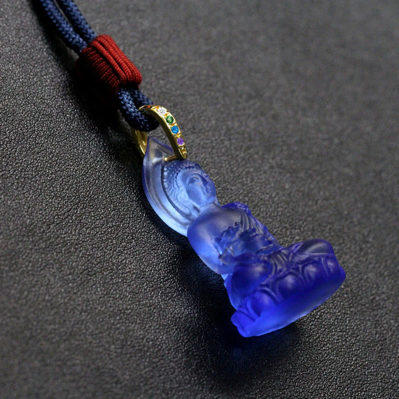 Buddha Stones Buddha Tathagata blu Buddha della medicina Liuli cristallo amuleto della serenità collana pendente - Image 16