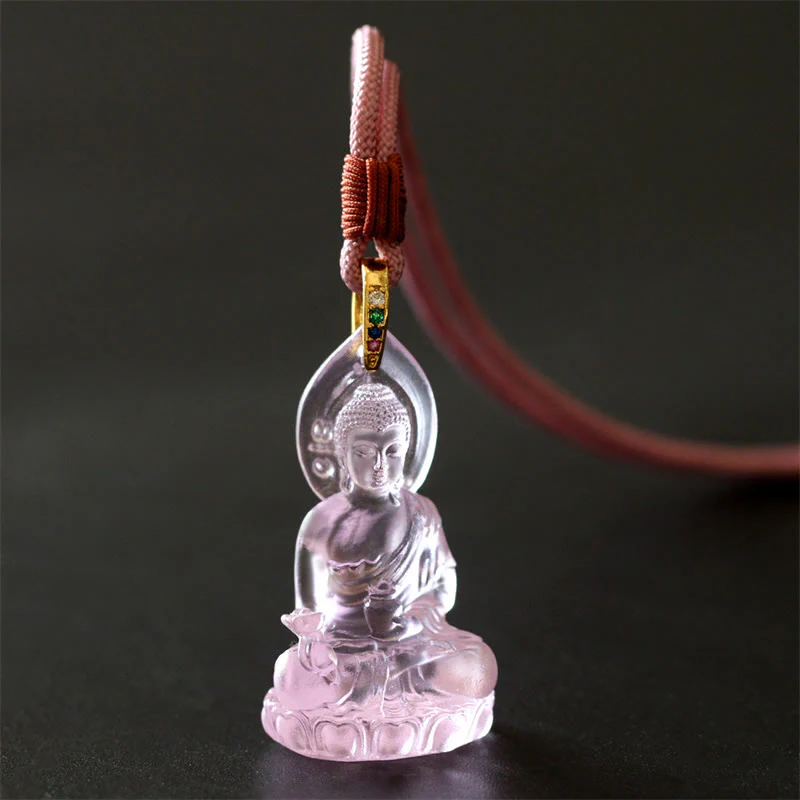 Buddha Stones Buddha Tathagata blu Buddha della medicina Liuli cristallo amuleto della serenità collana pendente - Image 18