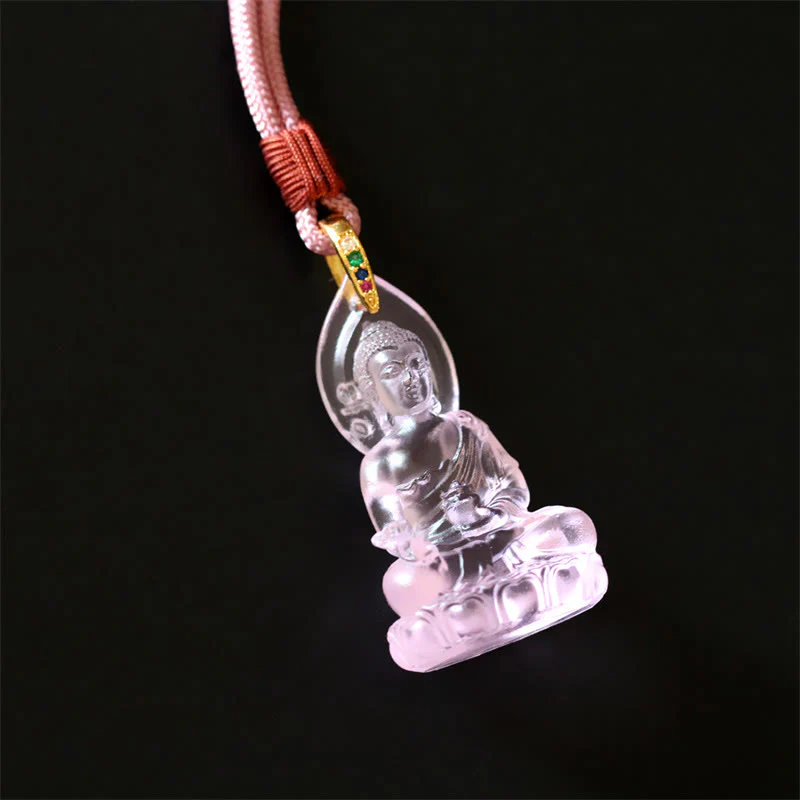 Buddha Stones Buddha Tathagata blu Buddha della medicina Liuli cristallo amuleto della serenità collana pendente - Image 20