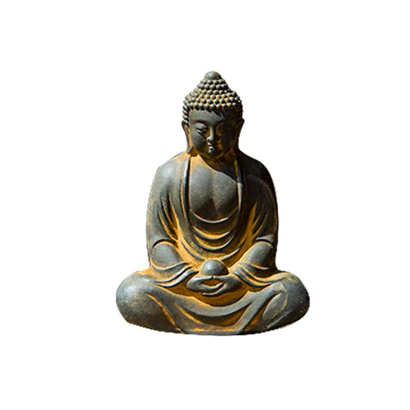 Buddha Stones Buddha tibetano in meditazione Statua in resina fusa ruggine polvere di ferro Decorazione della serenità - Image 8