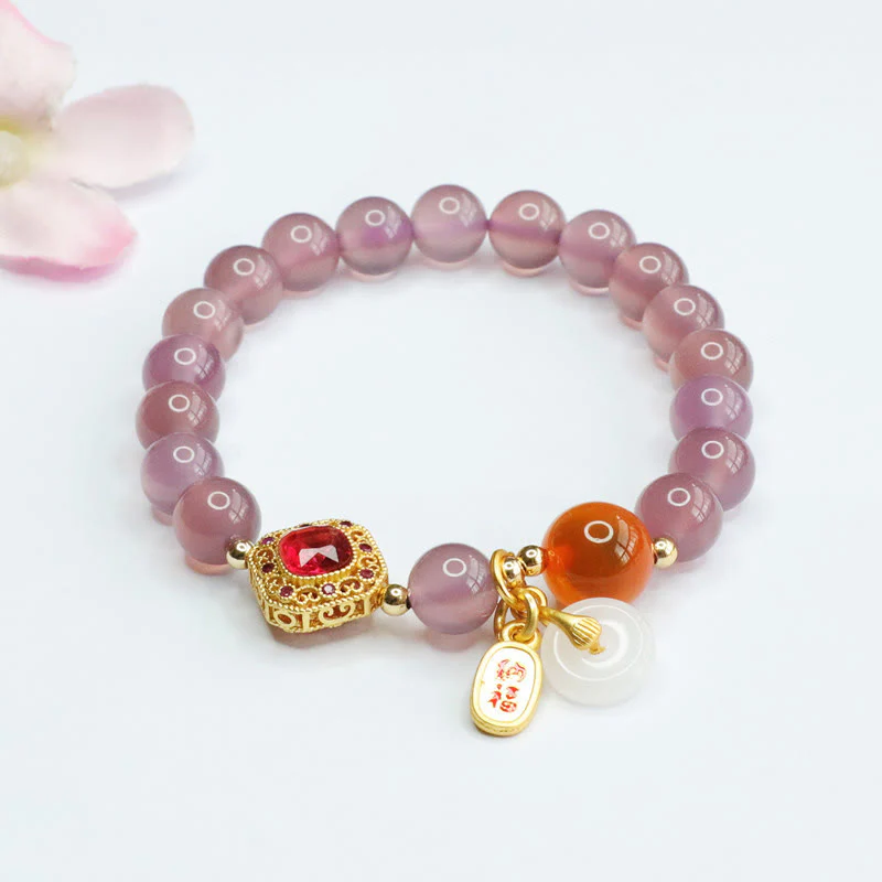 Buddha Stones Calcedonio viola naturale Agata caramella Fibbia della pace Armonia Braccialetto portafortuna