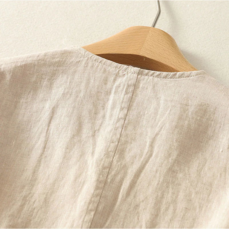 Buddha Stones Camicia da donna a maniche corte con scollo a V, tinta unita, design semplice, bottoni - Image 8