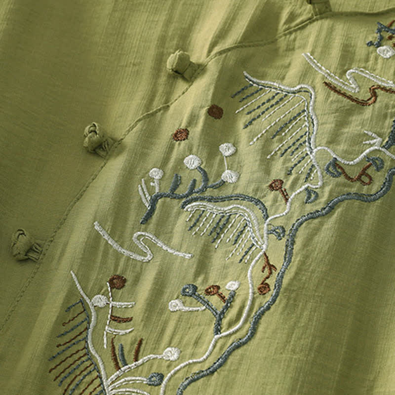 Buddha Stones Camicia da donna a maniche corte con scollo rotondo e ricamo "Summer Mountain". - Image 13