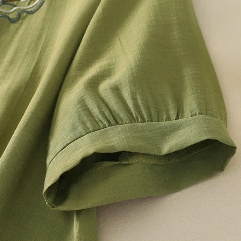 Buddha Stones Camicia da donna a maniche corte con scollo rotondo e ricamo "Summer Mountain". - Image 14