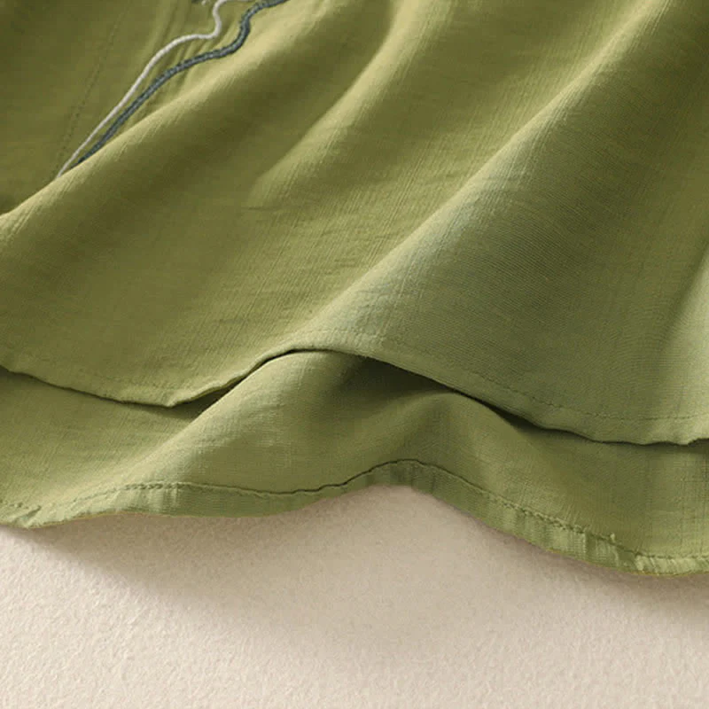 Buddha Stones Camicia da donna a maniche corte con scollo rotondo e ricamo "Summer Mountain". - Image 15