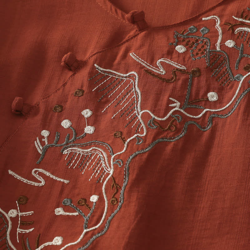 Buddha Stones Camicia da donna a maniche corte con scollo rotondo e ricamo "Summer Mountain". - Image 18