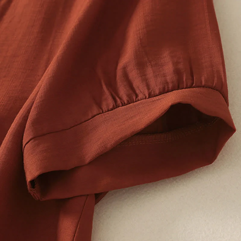 Buddha Stones Camicia da donna a maniche corte con scollo rotondo e ricamo "Summer Mountain". - Image 19