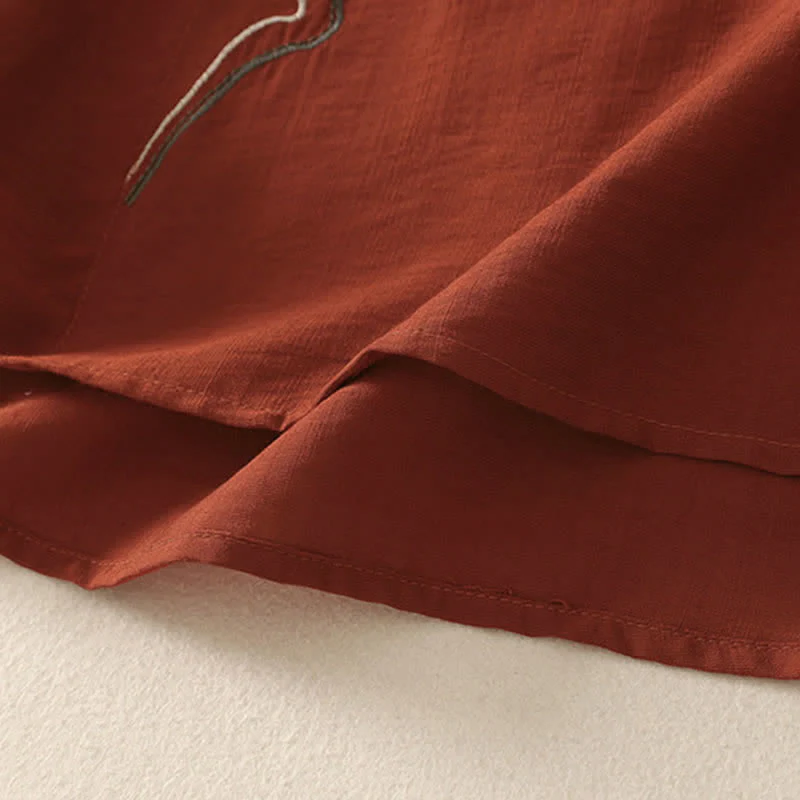 Buddha Stones Camicia da donna a maniche corte con scollo rotondo e ricamo "Summer Mountain". - Image 20