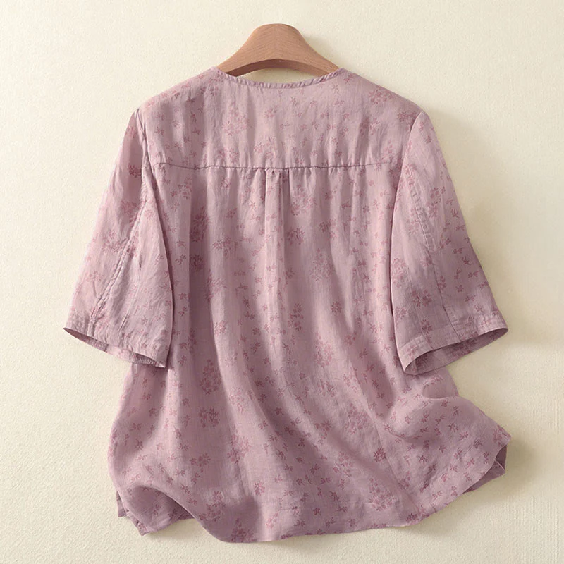 Buddha Stones Camicia da donna casual a maniche a tre quarti con stampa floreale e bottoni. - Image 2