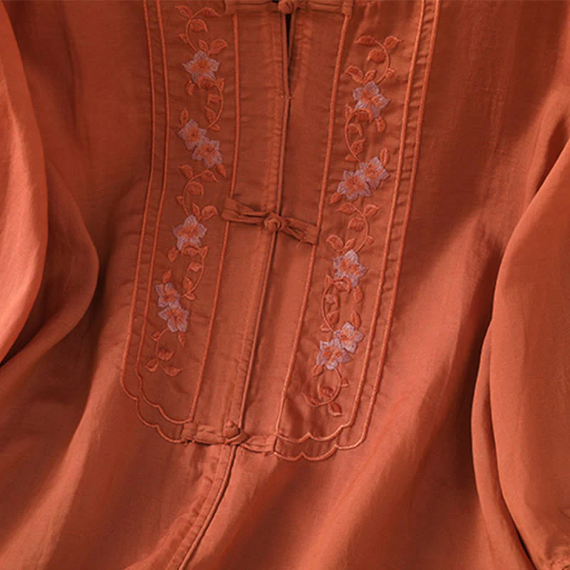 Camicia da donna con colletto rialzato, Buddha Stones , fiori ricamati, polsini elastici, maniche a tre quarti - Image 20
