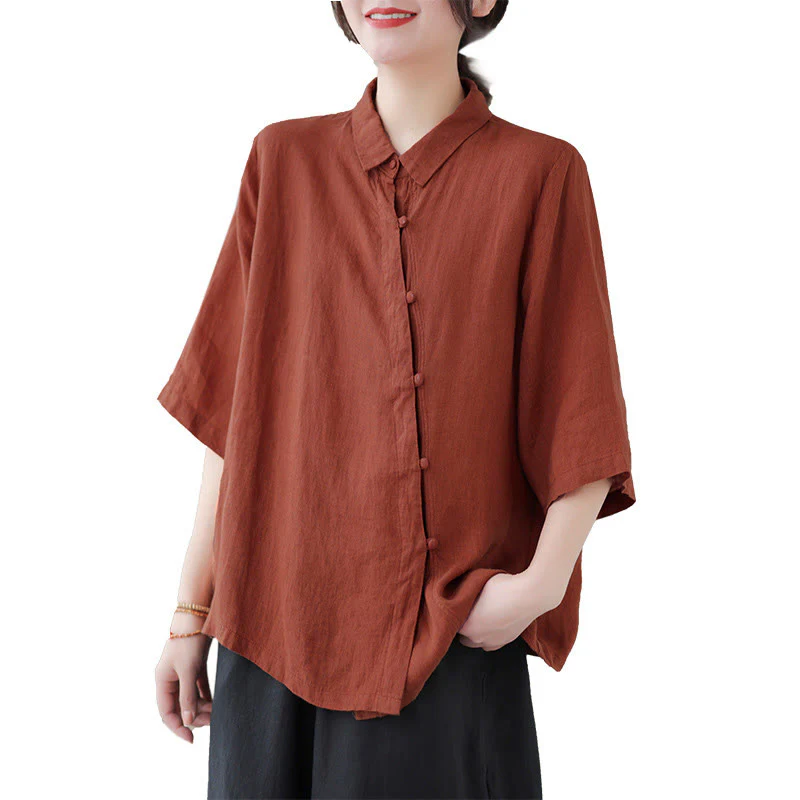 Buddha Stones Camicia da donna in cotone con maniche a tre quarti, bottoni a rana sul risvolto e abbottonatura diagonale - Image 10