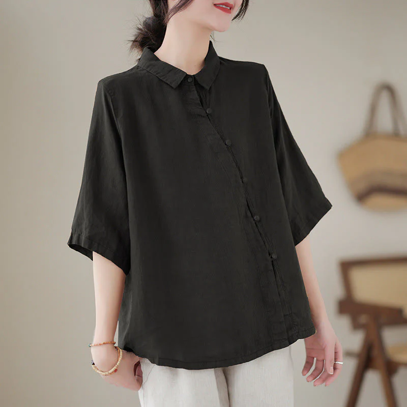 Buddha Stones Camicia da donna in cotone con maniche a tre quarti, bottoni a rana sul risvolto e abbottonatura diagonale - Image 11