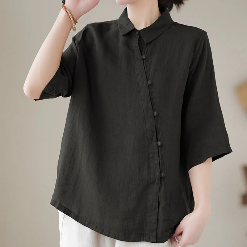Buddha Stones Camicia da donna in cotone con maniche a tre quarti, bottoni a rana sul risvolto e abbottonatura diagonale - Image 12