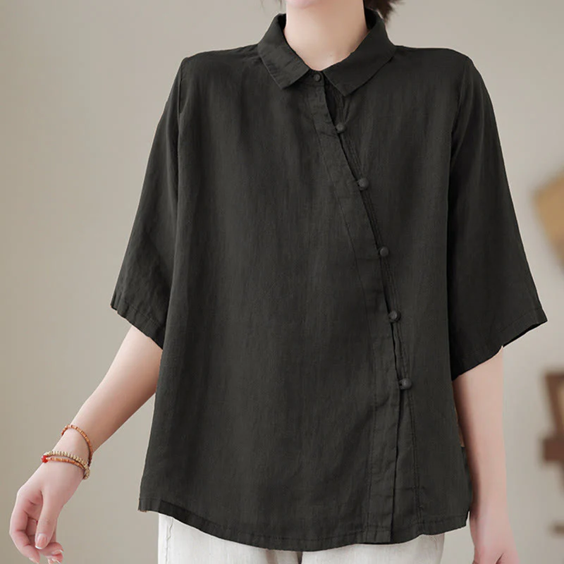 Buddha Stones Camicia da donna in cotone con maniche a tre quarti, bottoni a rana sul risvolto e abbottonatura diagonale - Image 13