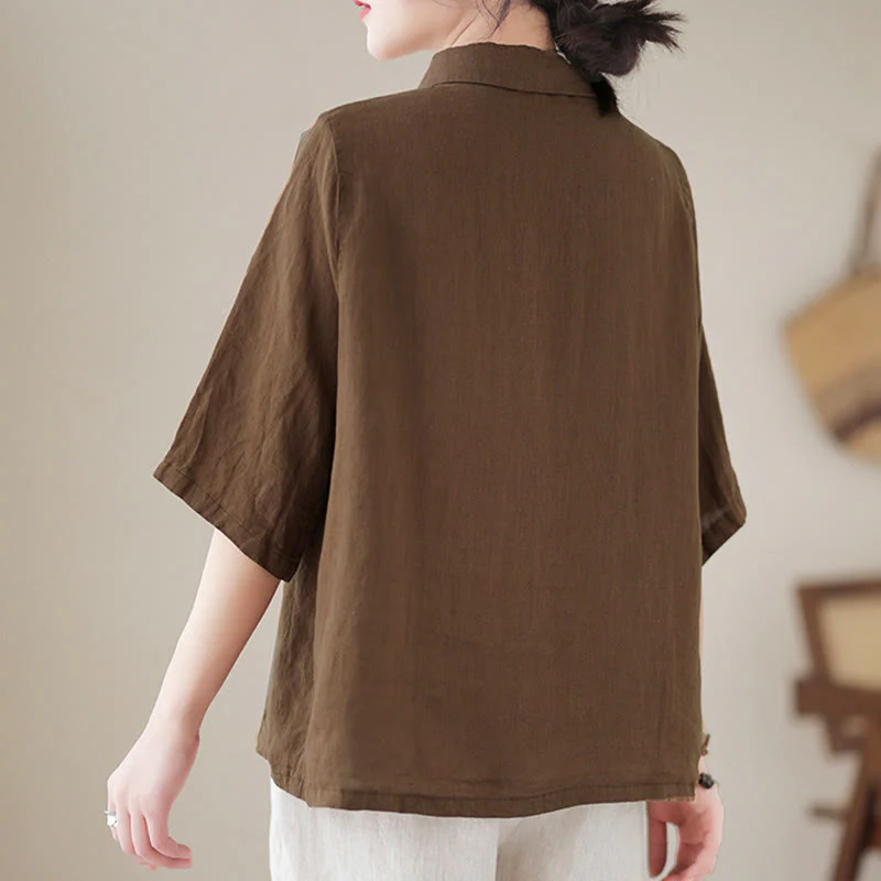 Buddha Stones Camicia da donna in cotone con maniche a tre quarti, bottoni a rana sul risvolto e abbottonatura diagonale - Image 16