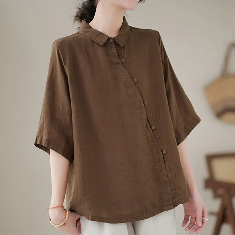 Buddha Stones Camicia da donna in cotone con maniche a tre quarti, bottoni a rana sul risvolto e abbottonatura diagonale - Image 17
