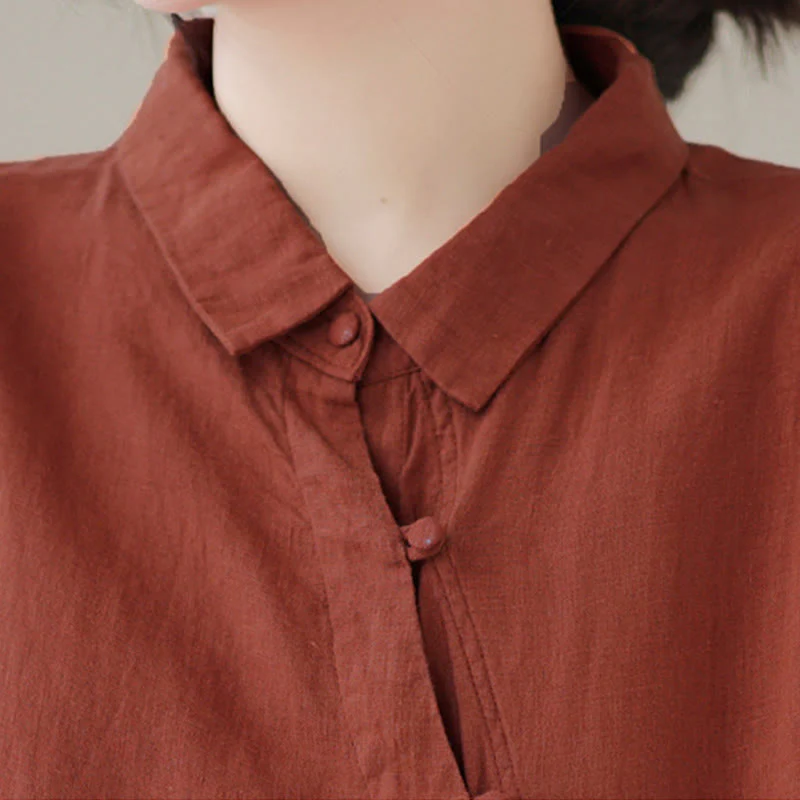 Buddha Stones Camicia da donna in cotone con maniche a tre quarti, bottoni a rana sul risvolto e abbottonatura diagonale - Image 6