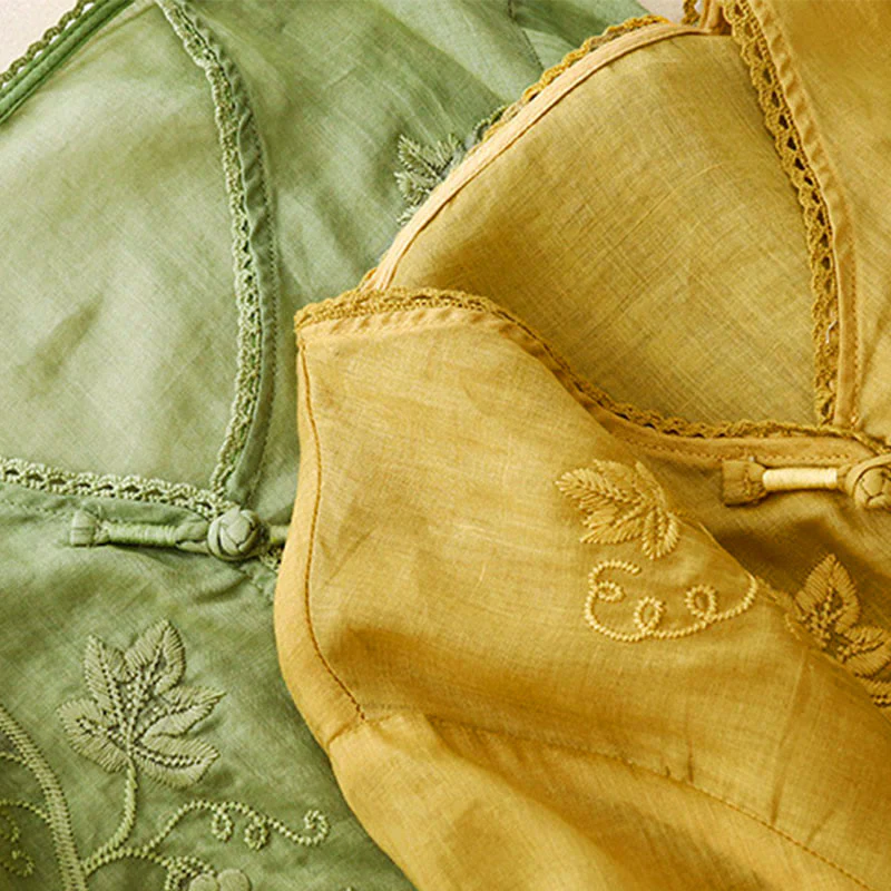 Buddha Stones Camicia da donna in cotone con maniche a tre quarti, motivo a uva ricamata, design in pizzo e bottoni a rana - Image 17
