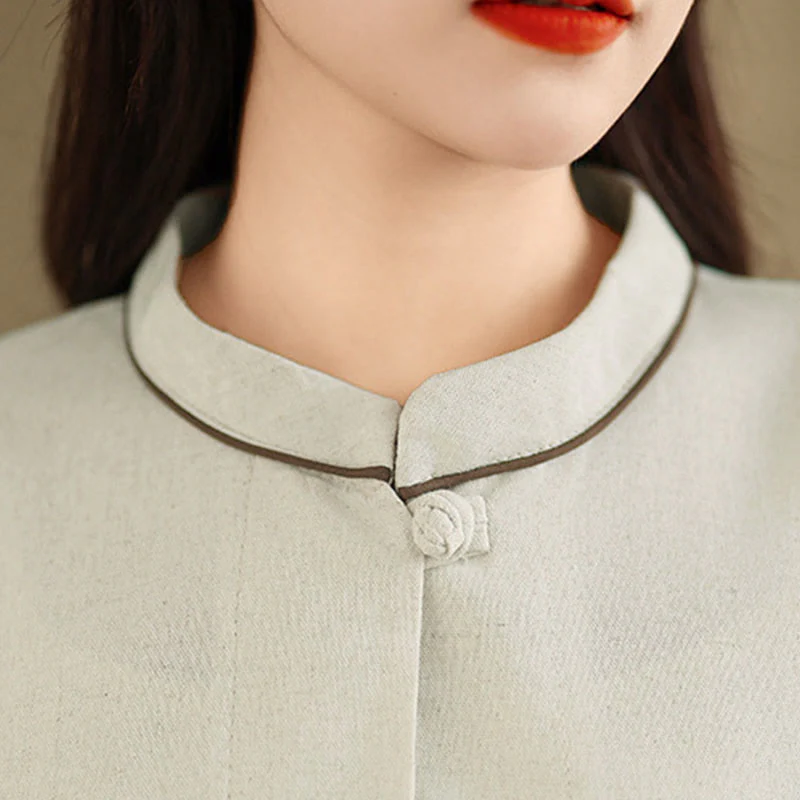 Buddha Stones Camicia da donna in cotone con maniche a tre quarti, motivo floreale ricamato e tasche - Image 14
