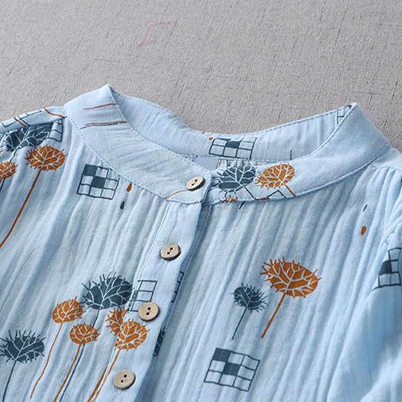 Buddha Stones Camicia da donna in cotone con maniche arricciate a tre quarti e design con bottoni stampati - Image 13