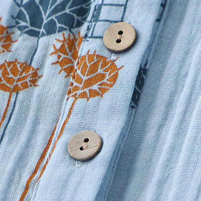 Buddha Stones Camicia da donna in cotone con maniche arricciate a tre quarti e design con bottoni stampati - Image 14