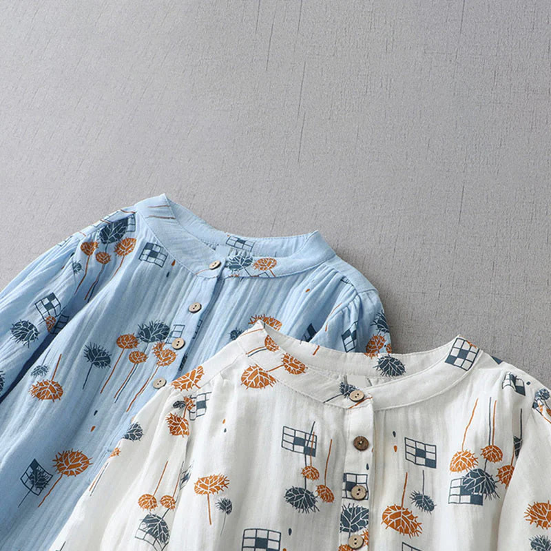 Buddha Stones Camicia da donna in cotone con maniche arricciate a tre quarti e design con bottoni stampati - Image 20