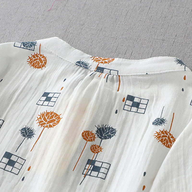 Buddha Stones Camicia da donna in cotone con maniche arricciate a tre quarti e design con bottoni stampati - Image 4