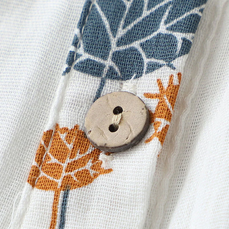 Buddha Stones Camicia da donna in cotone con maniche arricciate a tre quarti e design con bottoni stampati - Image 6