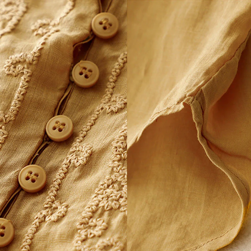 Buddha Stones Camicia da donna in cotone con scollo rotondo, maniche corte, bottoni e ricamo a linea - Image 22