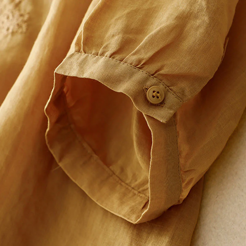Buddha Stones Camicia da donna in cotone con scollo rotondo, maniche corte, bottoni e ricamo a linea - Image 23