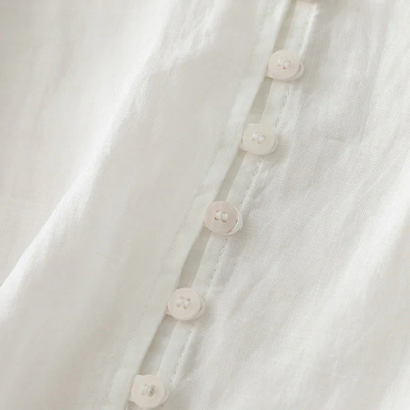 Buddha Stones Camicia da donna in cotone e lino con bottoni ricamati - Image 14