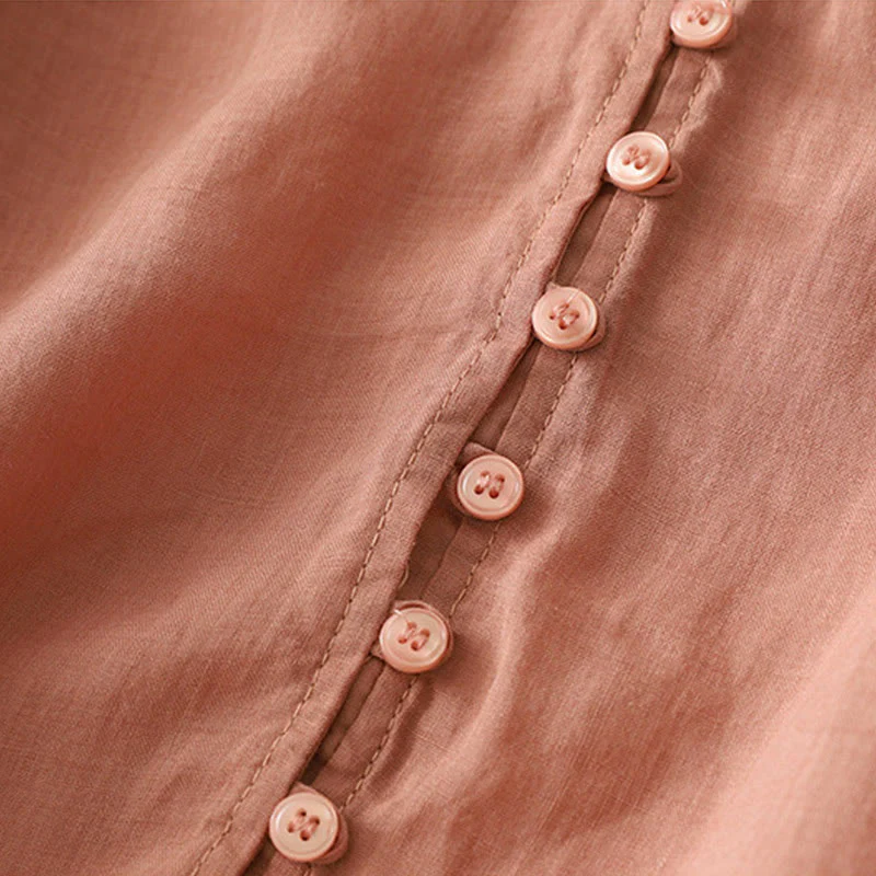 Buddha Stones Camicia da donna in cotone e lino con bottoni ricamati - Image 25