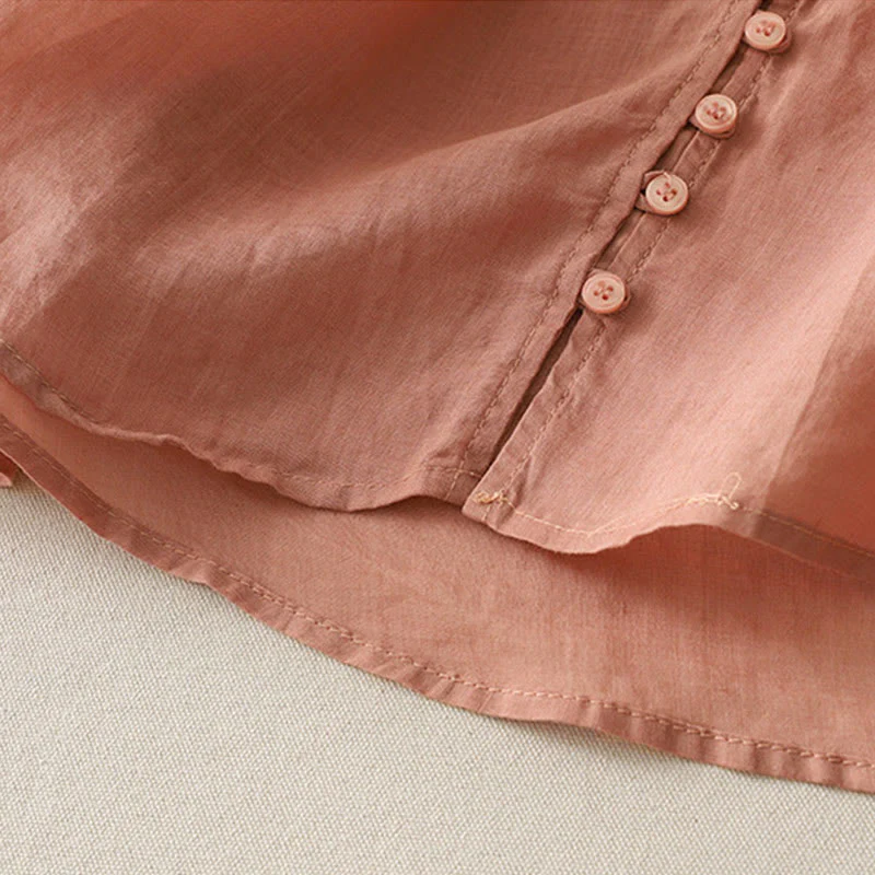 Buddha Stones Camicia da donna in cotone e lino con bottoni ricamati - Image 26