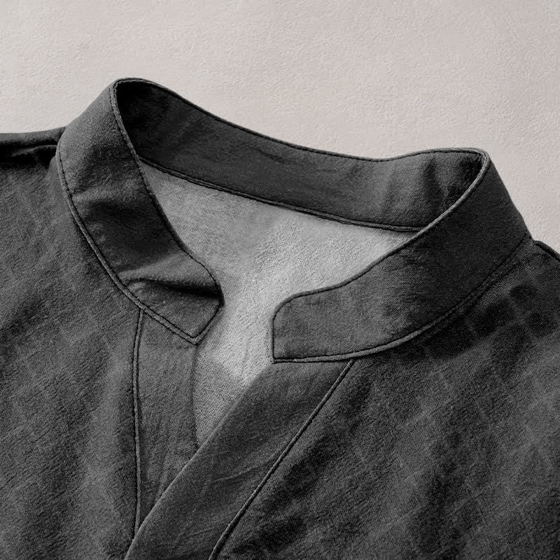 Buddha Stones Camicia da uomo a maniche corte con mezzo bottone Cotton Dragon - Image 3