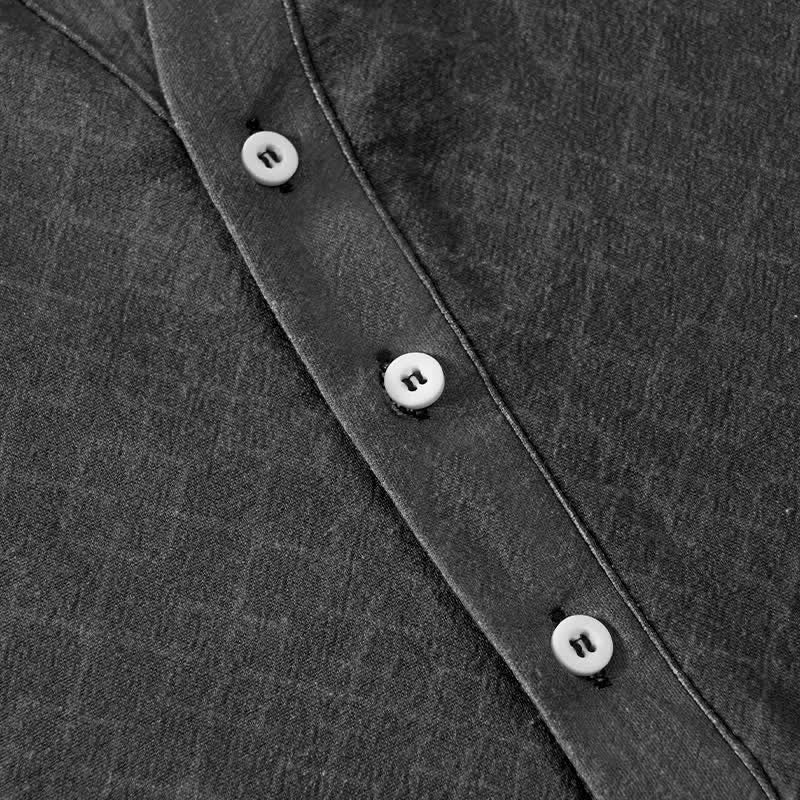 Buddha Stones Camicia da uomo a maniche corte con mezzo bottone Cotton Dragon - Image 4