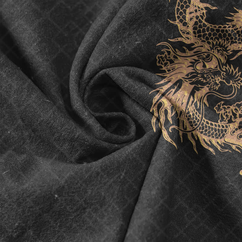 Buddha Stones Camicia da uomo a maniche corte con mezzo bottone Cotton Dragon - Image 5