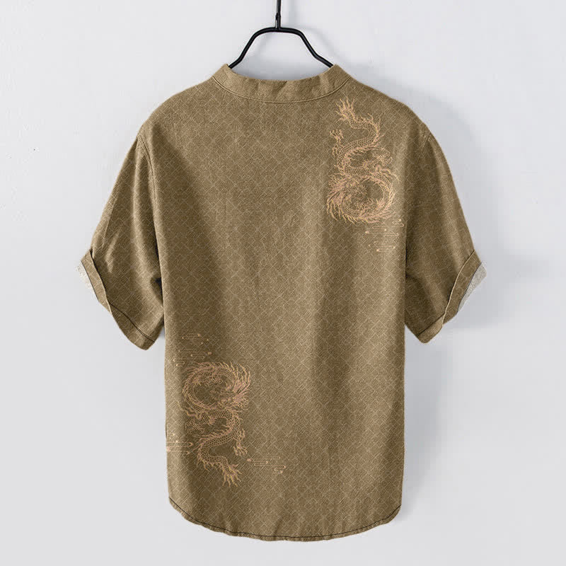 Buddha Stones Camicia da uomo a maniche corte con mezzo bottone Cotton Dragon - Image 7