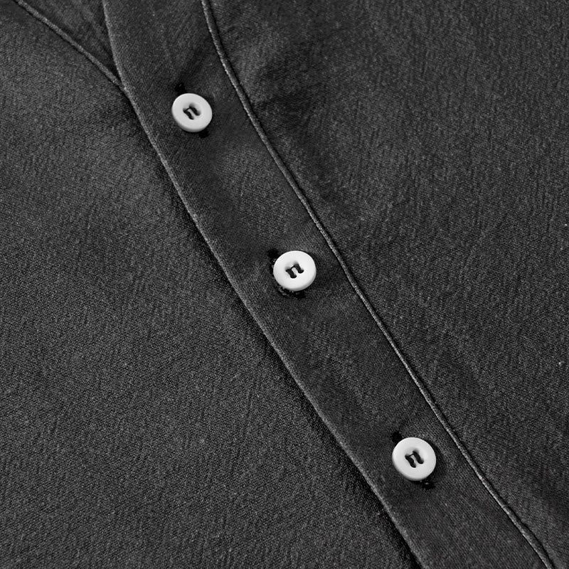 Buddha Stones Camicia da uomo a maniche corte con mezzo bottone e motivo a onde e gru in cotone - Image 4