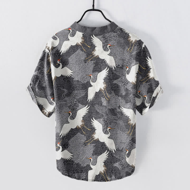 Buddha Stones Camicia da uomo a maniche corte Crane, ideale per il tempo libero e il resort. - Image 2