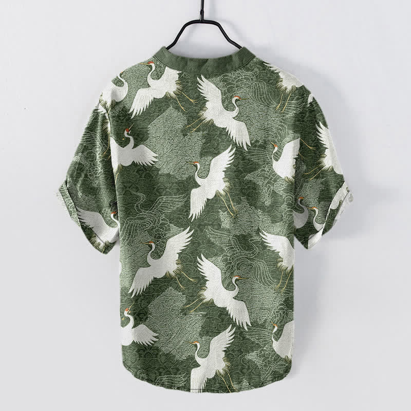 Buddha Stones Camicia da uomo a maniche corte Crane, ideale per il tempo libero e il resort. - Image 7