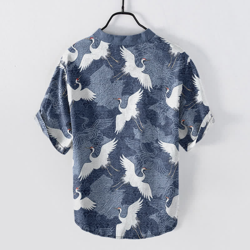 Buddha Stones Camicia da uomo a maniche corte Crane, ideale per il tempo libero e il resort. - Image 9