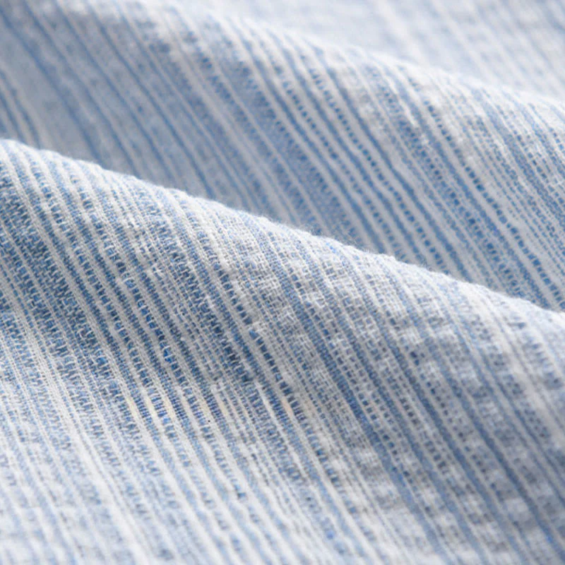 Buddha Stones Camicia da uomo in cotone a maniche lunghe con motivo a righe e ricamo di uccelli e tasca - Image 12