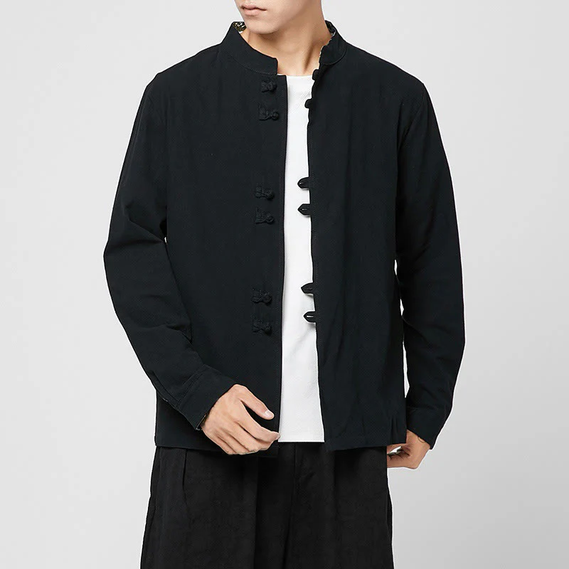 Buddha Stones Camicia da uomo in cotone a maniche lunghe con polsini e motivo a drago e bottoni a rana - Image 17