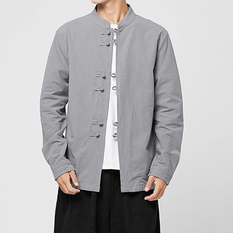 Buddha Stones Camicia da uomo in cotone a maniche lunghe con polsini e motivo a drago e bottoni a rana - Image 20