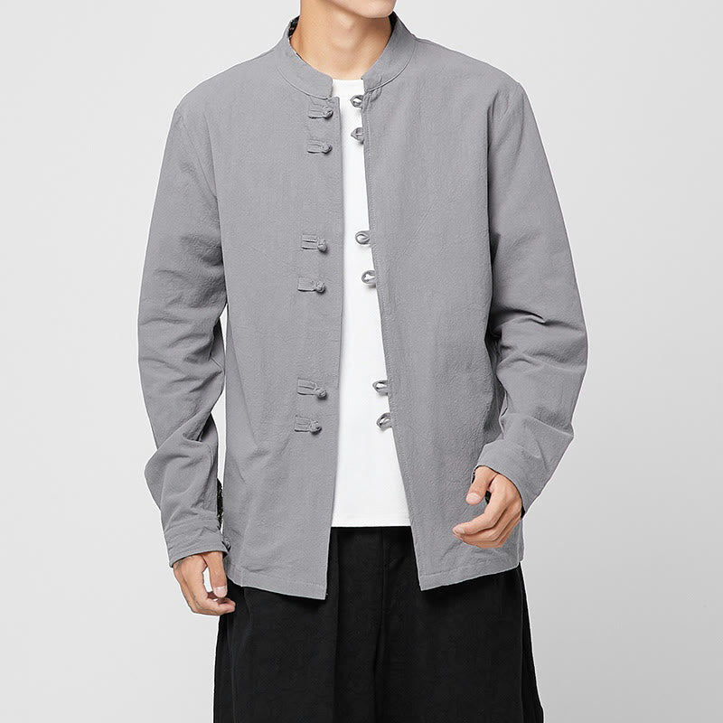 Buddha Stones Camicia da uomo in cotone a maniche lunghe con polsini e motivo a drago e bottoni a rana - Image 21